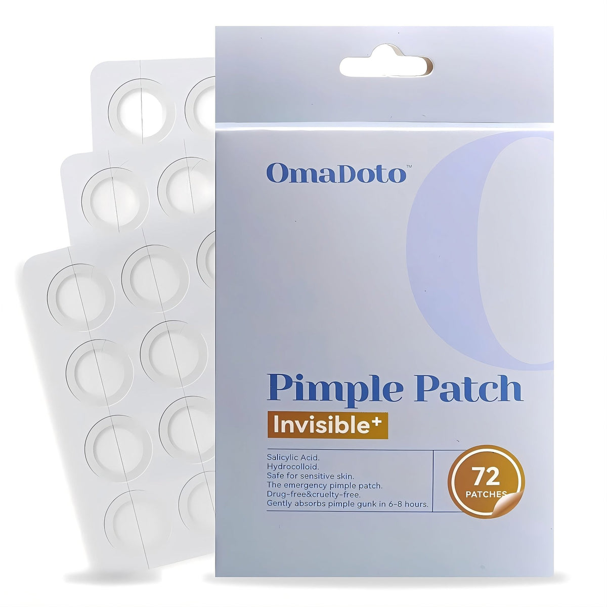 OmaDoto Pimple Patches for Face - 12mm Acne Patches (72 Count) Hydrocolloid Invisible, Day Night Under Makeup Travel